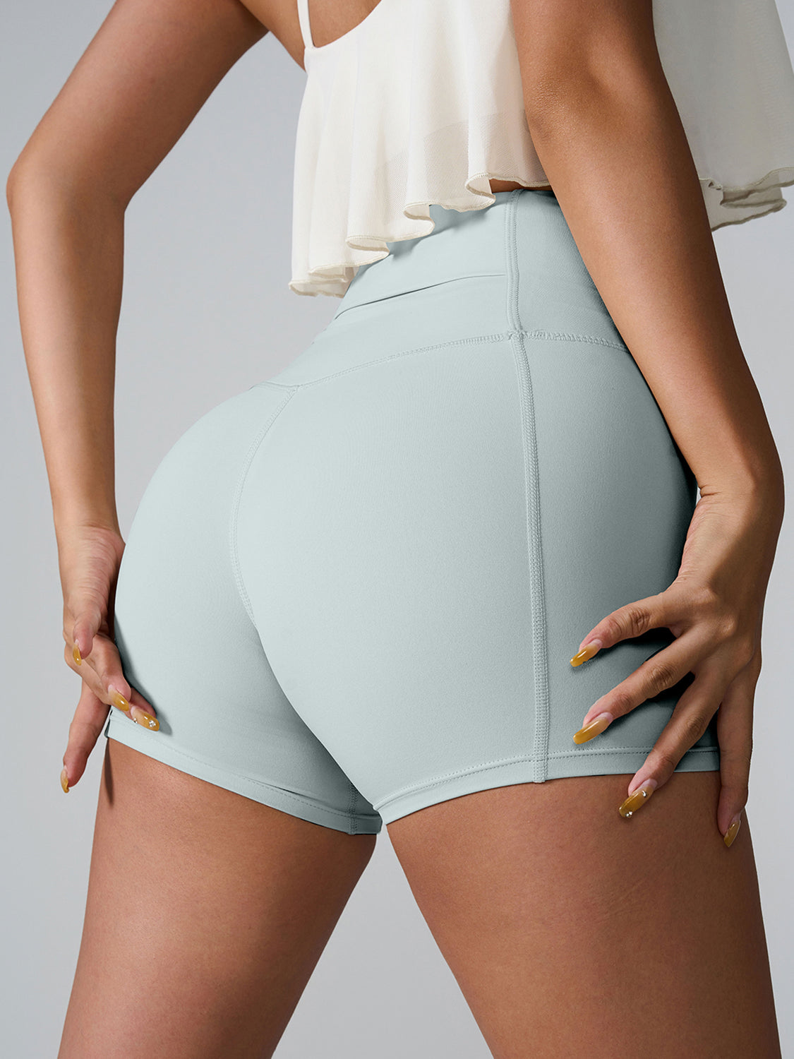 High Rise Athletic Shorts Wide Waistband Back Pocket Yoga Activewear
