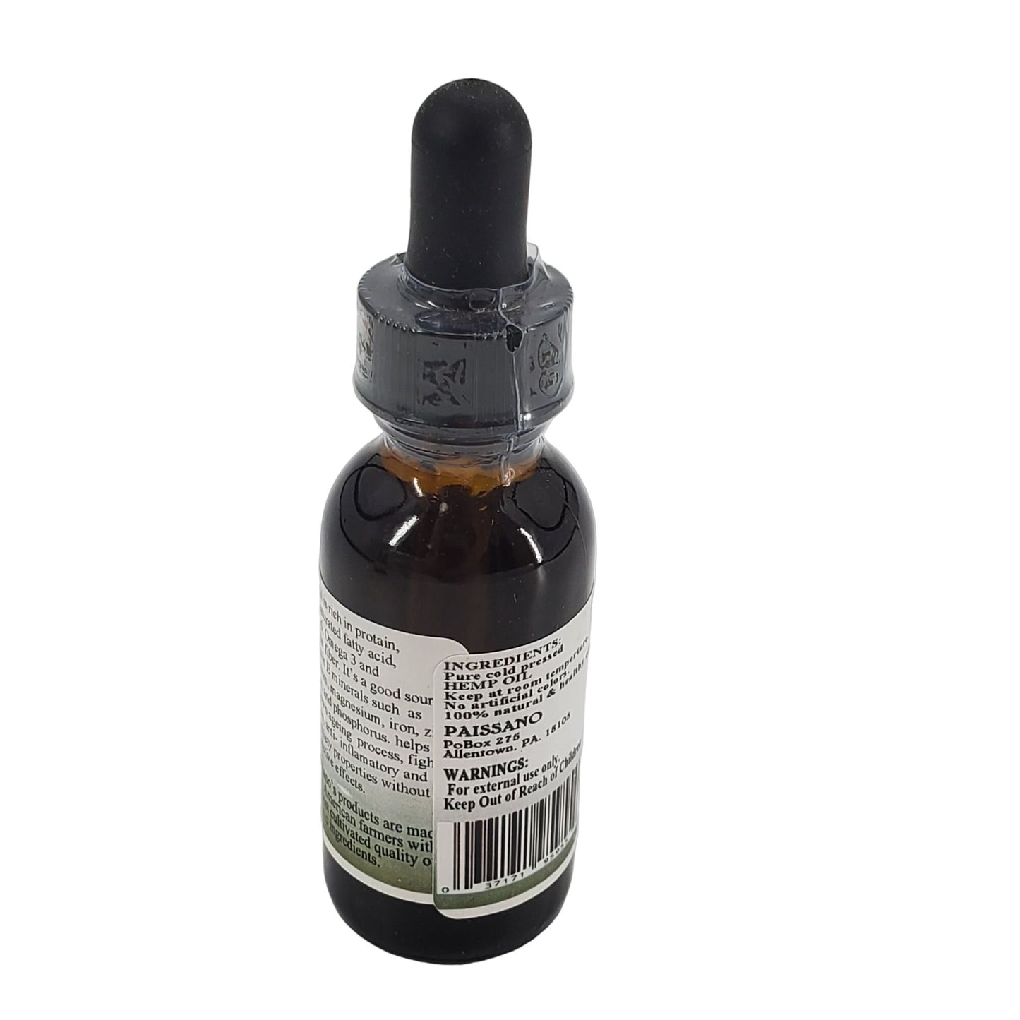Paissano Hemp Oil: All-Natural Skin Regeneration , Moisturizing Oil, Omega 3 & 6 Fatty Acids | 1 ounce Glass Bottle Dropper included