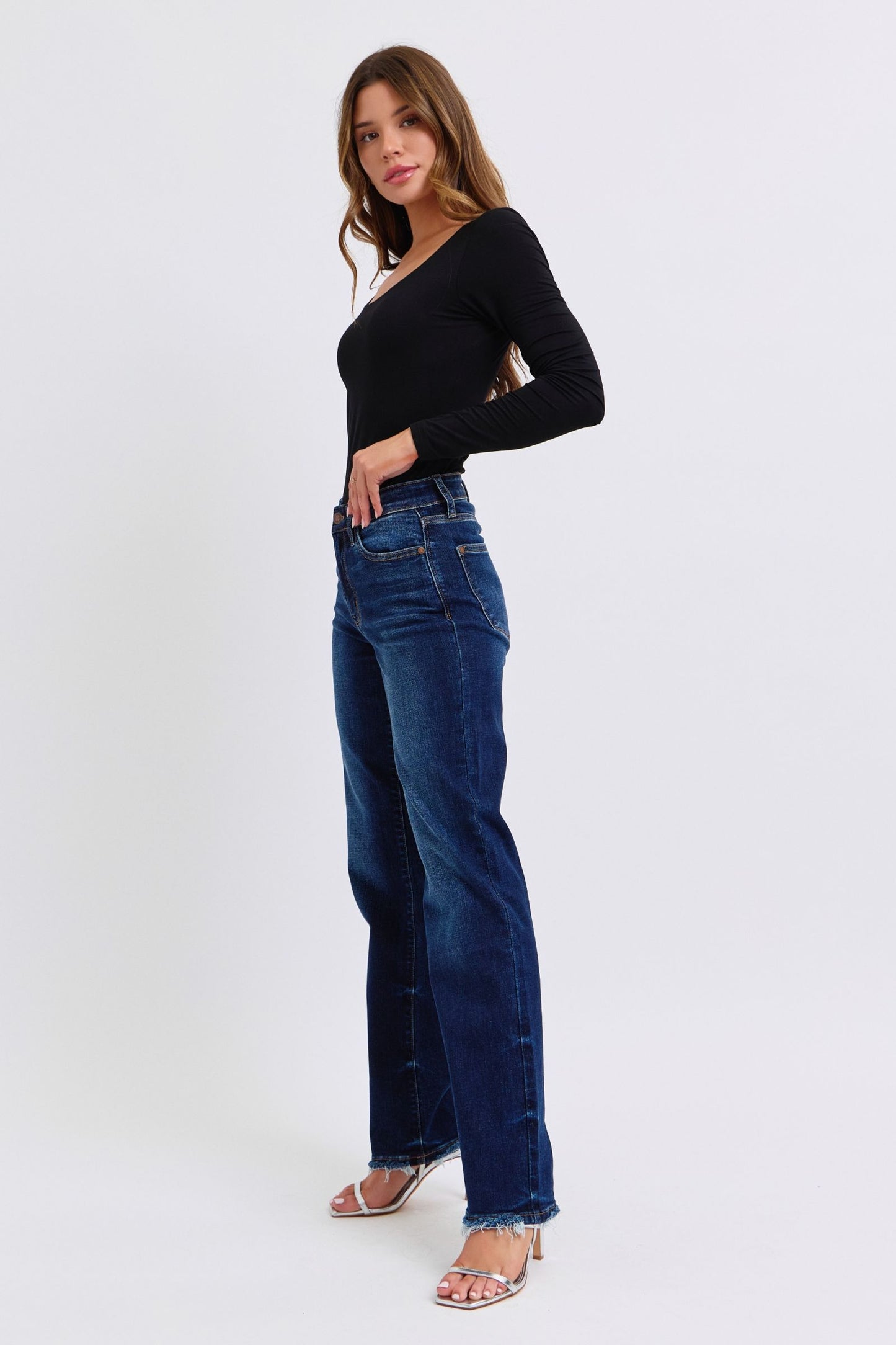 Judy Blue Straight Leg Classic High-Rise Boyfriend Jeans Relaxed Denim Pants