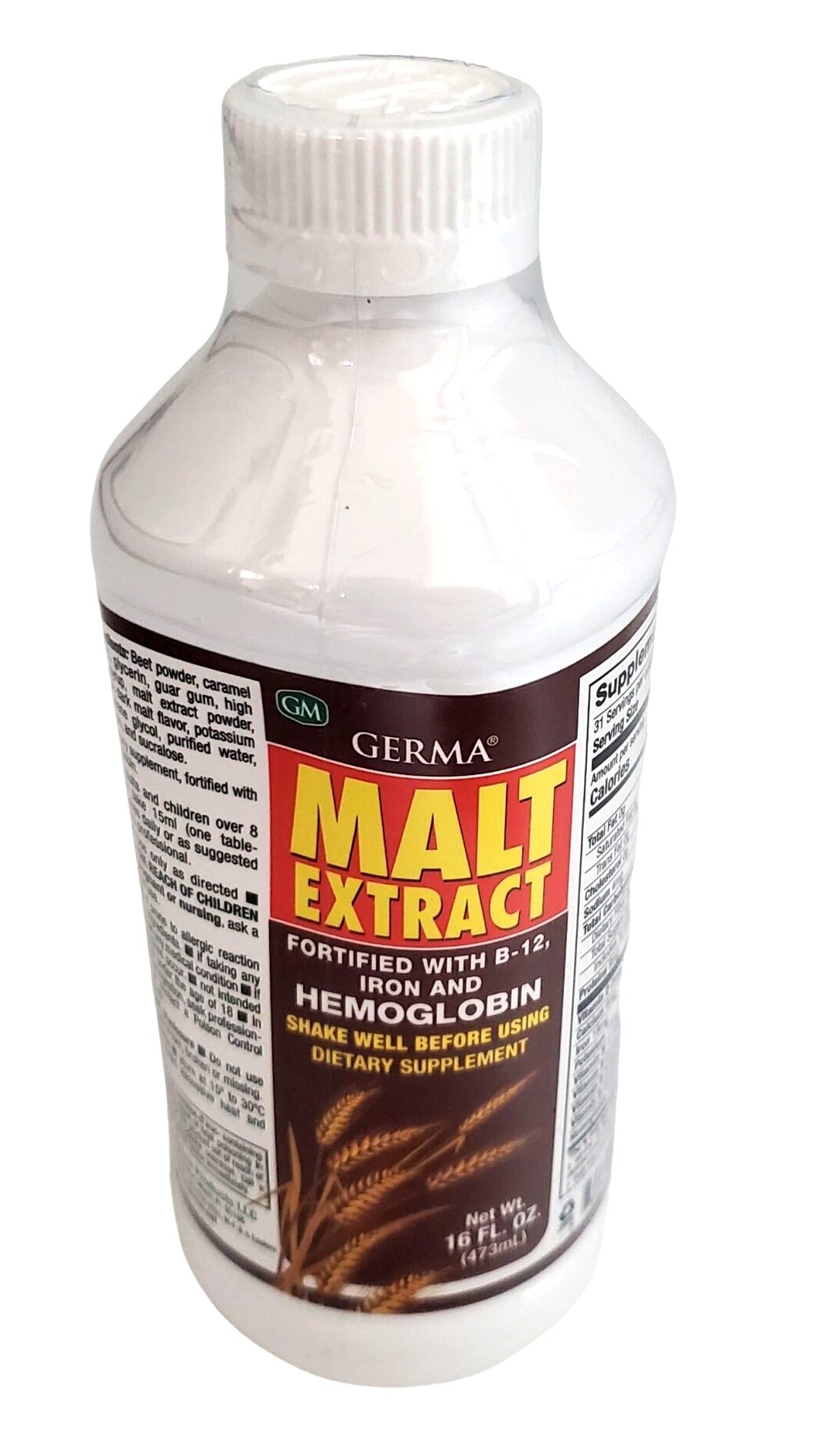 Germa Liquid Malt Extract Fortified B-12 Iron Hemoglobin 16oz bottle