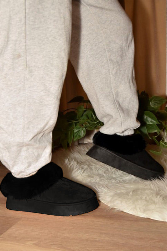 Wild Diva Platform Slippers Tazzette Plush Faux Fur Boots Slip-on Vegan Suede Shoes