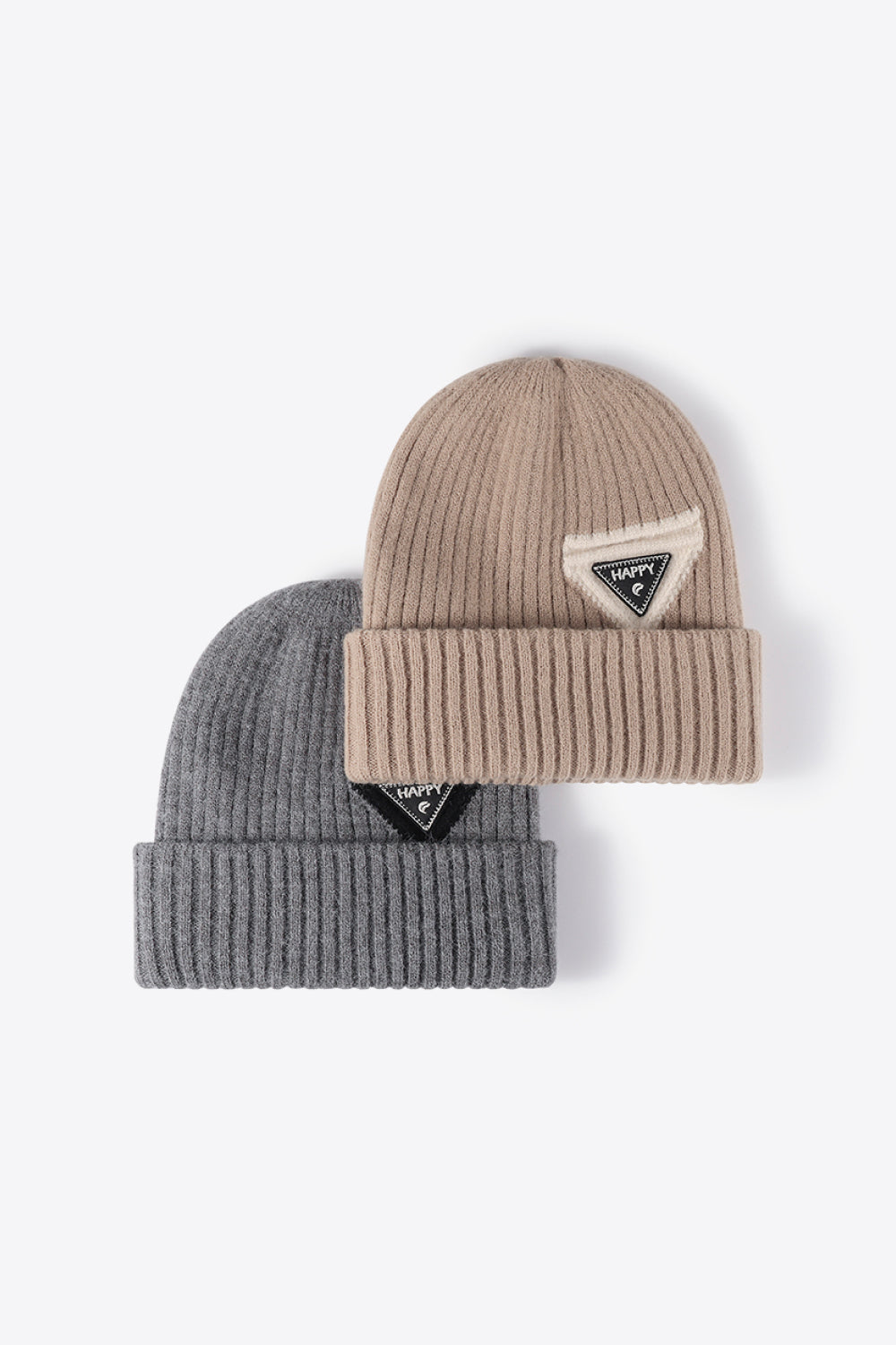 HAPPY Beanie Color Contrast Toboggan Hat Ribbed Knit Warm Winter Skull Cap