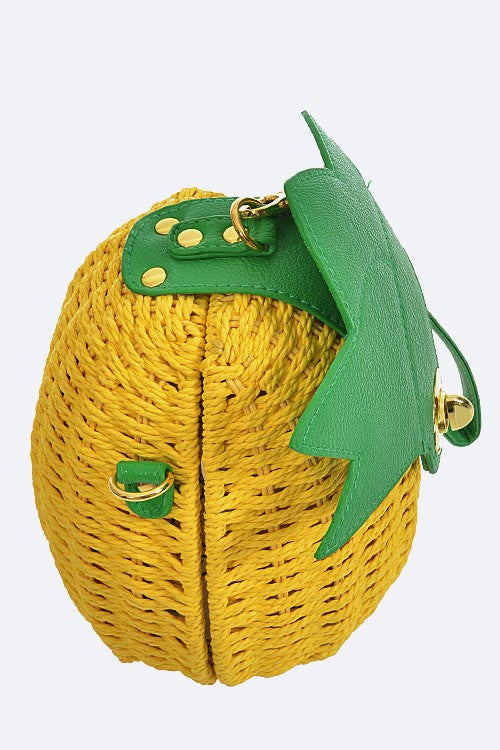 Pineapple Purse Woven Basket Convertible Clutch Crossbody Fruit Novelty Bag Vegan Fun Eclectic