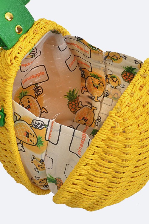Pineapple Purse Woven Basket Convertible Clutch Crossbody Fruit Novelty Bag Vegan Fun Eclectic