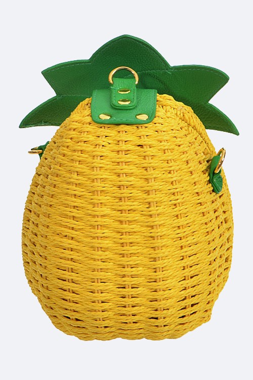Pineapple Purse Woven Basket Convertible Clutch Crossbody Fruit Novelty Bag Vegan Fun Eclectic
