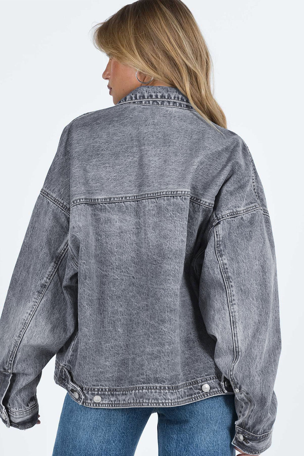 Oversized Denim Jacket Button-Up Collared Retro 90s Boyfriend Heavy Blue Jean