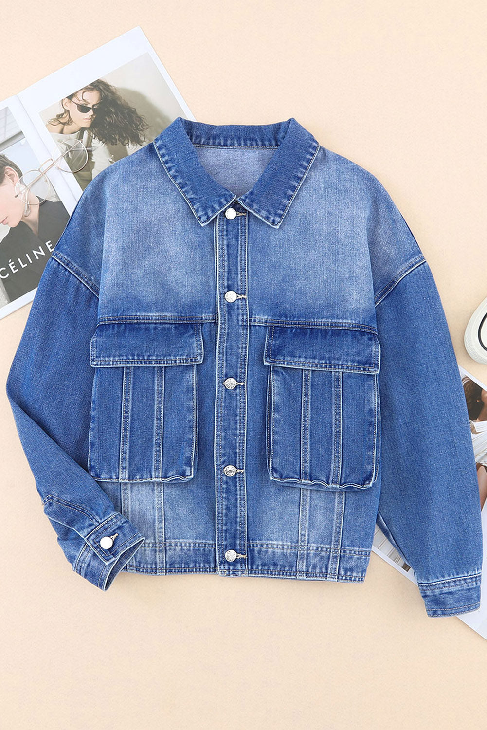 Oversized Denim Jacket Button-Up Collared Retro 90s Boyfriend Heavy Blue Jean