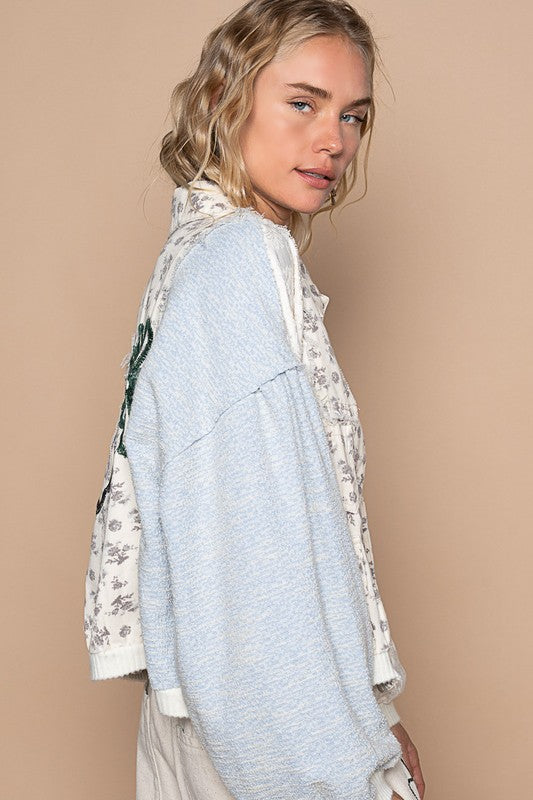 POL Embroidered Heart Flower Boho Jacket Retro Floral Patchwork Collar Button-up