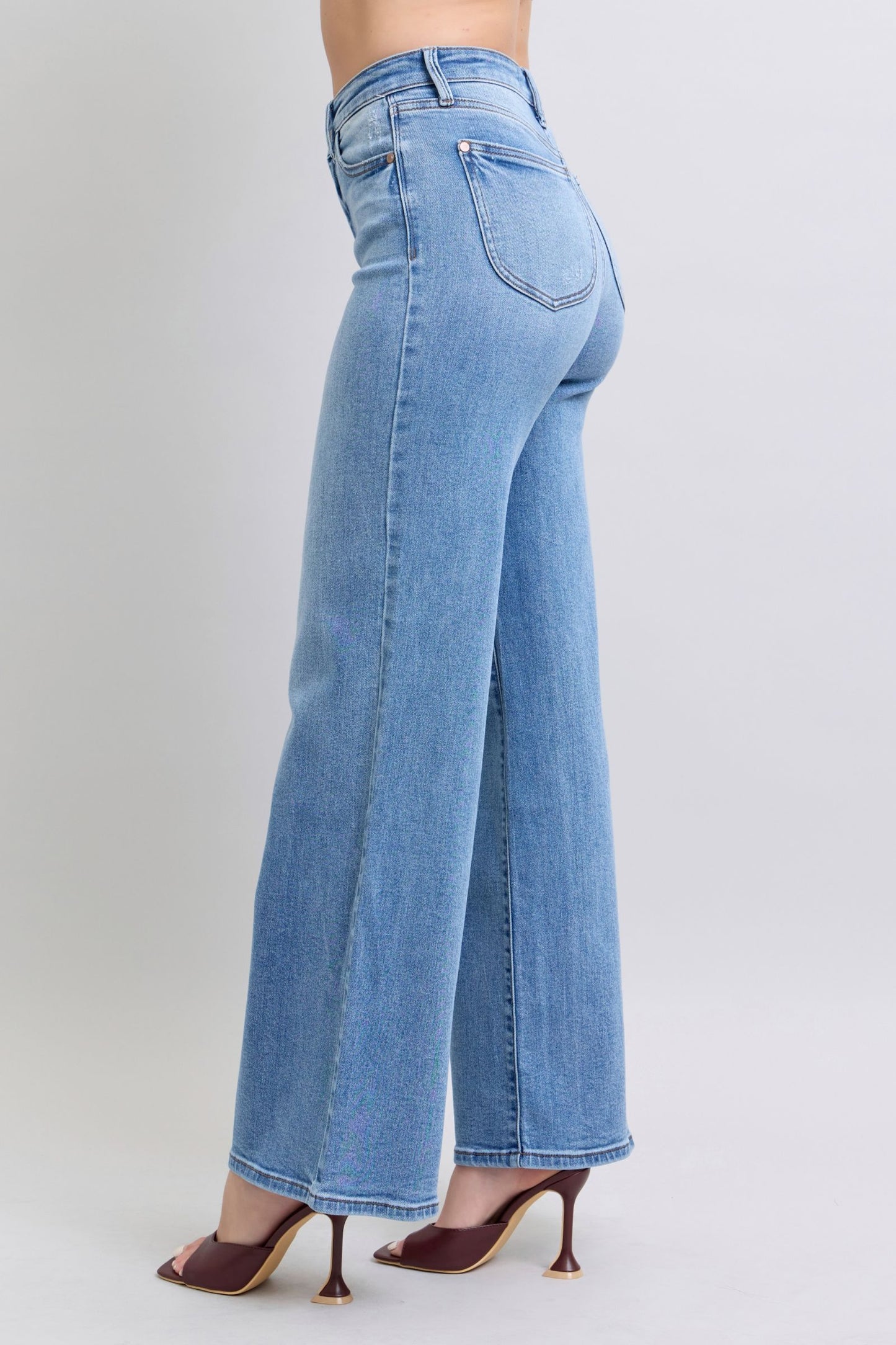 Judy Blue High-Rise Classic Wide Leg Boyfriend Jeans Slim Fit Denim Pants
