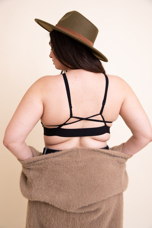 Mesh High-Neck Crop Top Wireless Elastic Underbust Cross Back Bralette Plus Size