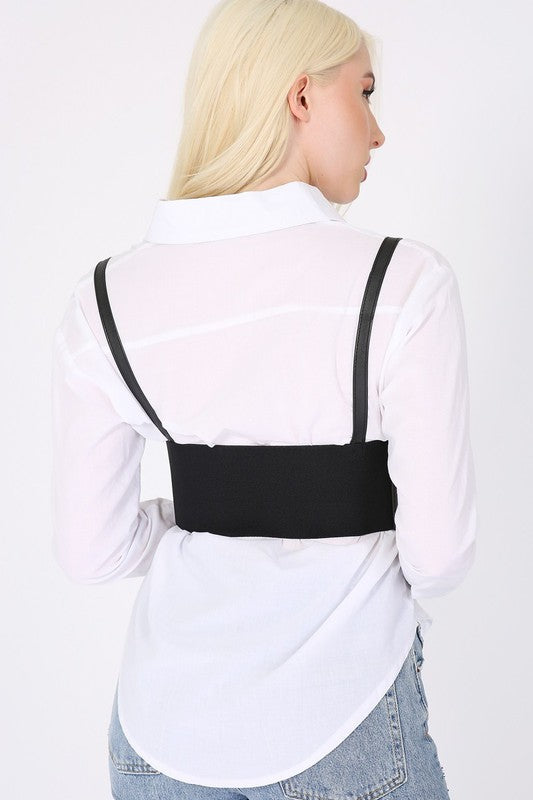Faux Leather Corset Underbust Waist Belt Harness Shoulder Straps