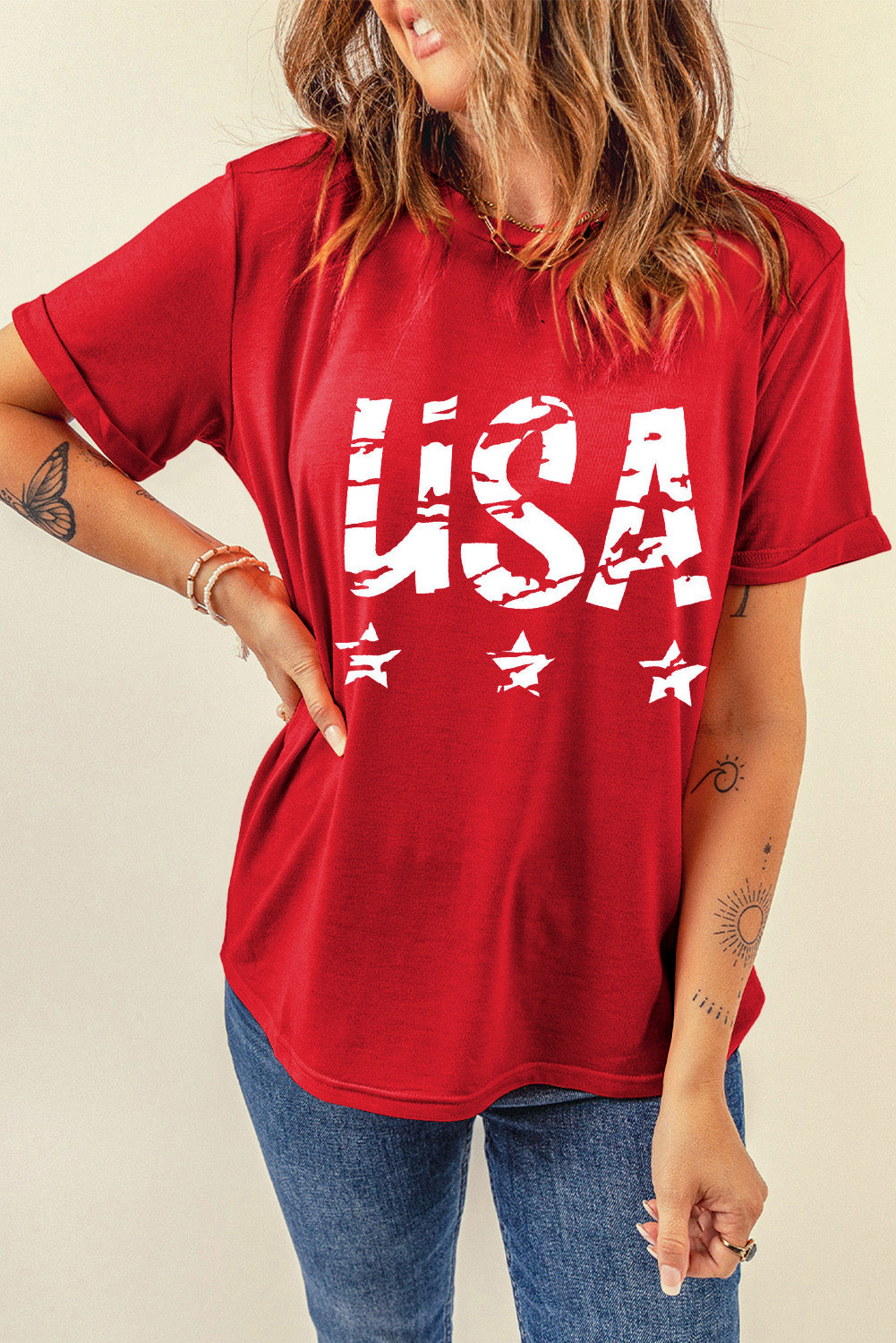 Rustic USA American Flag Graphic Shirt Americana Patriotic Short Sleeve Top