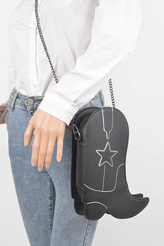 Country Western Boot Convertible Purse Crossbody Shoulder Novelty Bag Clutch Vegan Fun Eclectic