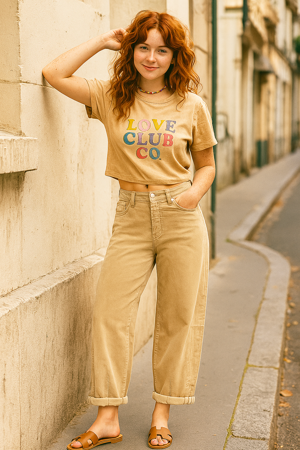 RISEN Barrel Corduroy Jeans High-rise Tapered Palazzo Roll Cuff Hem Denim Pants Tan