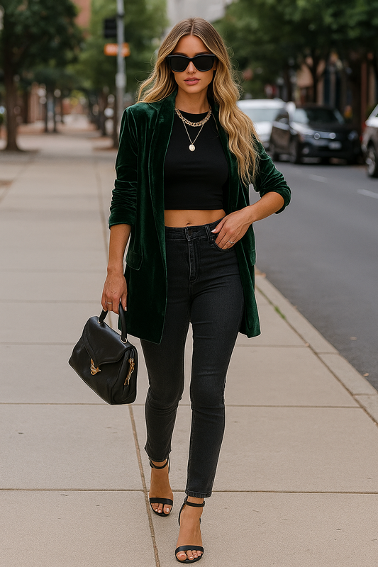 Retro Velour Oversized Boyfriend Blazer 70s Long Sleeve Button Front Pocket Jacket