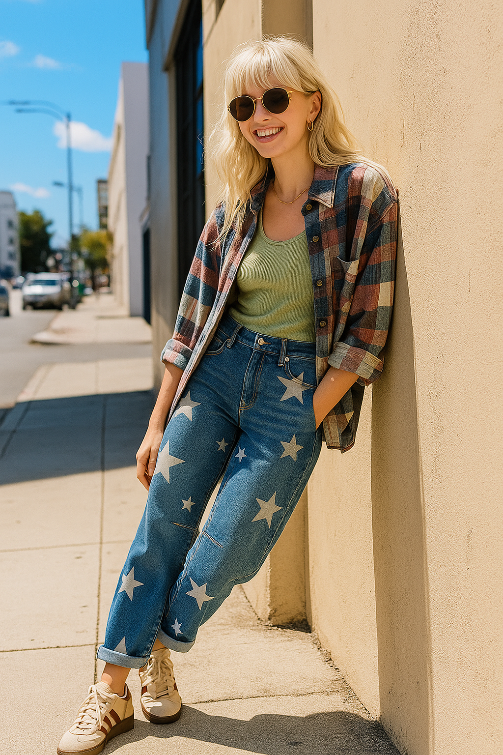 RISEN Baggy Barrel Jeans Mid-Rise Tapered Wide Leg Rolled Hem Ankle Denim Pants