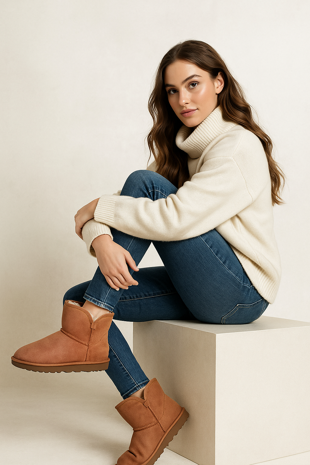 Kirkland Signature Real Fur Winter Boot Womens Shearling Sheepskin Suede Scalloped Fold Over Outdoor Shoes