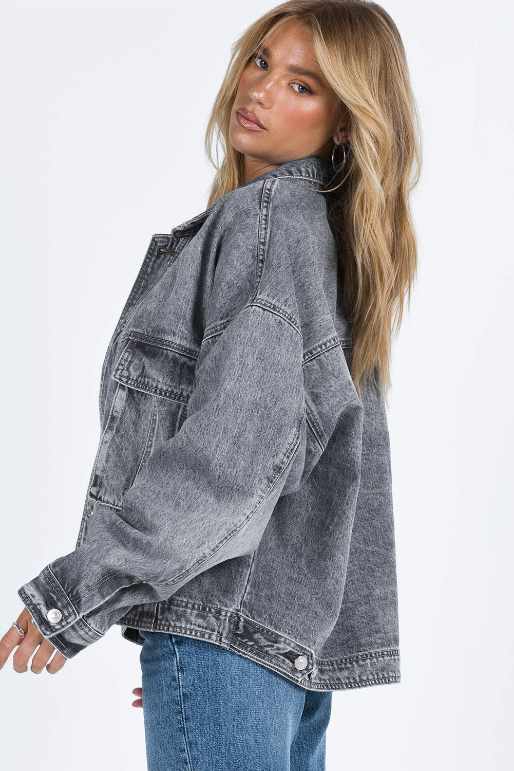 Oversized Denim Jacket Button-Up Collared Retro 90s Boyfriend Heavy Blue Jean