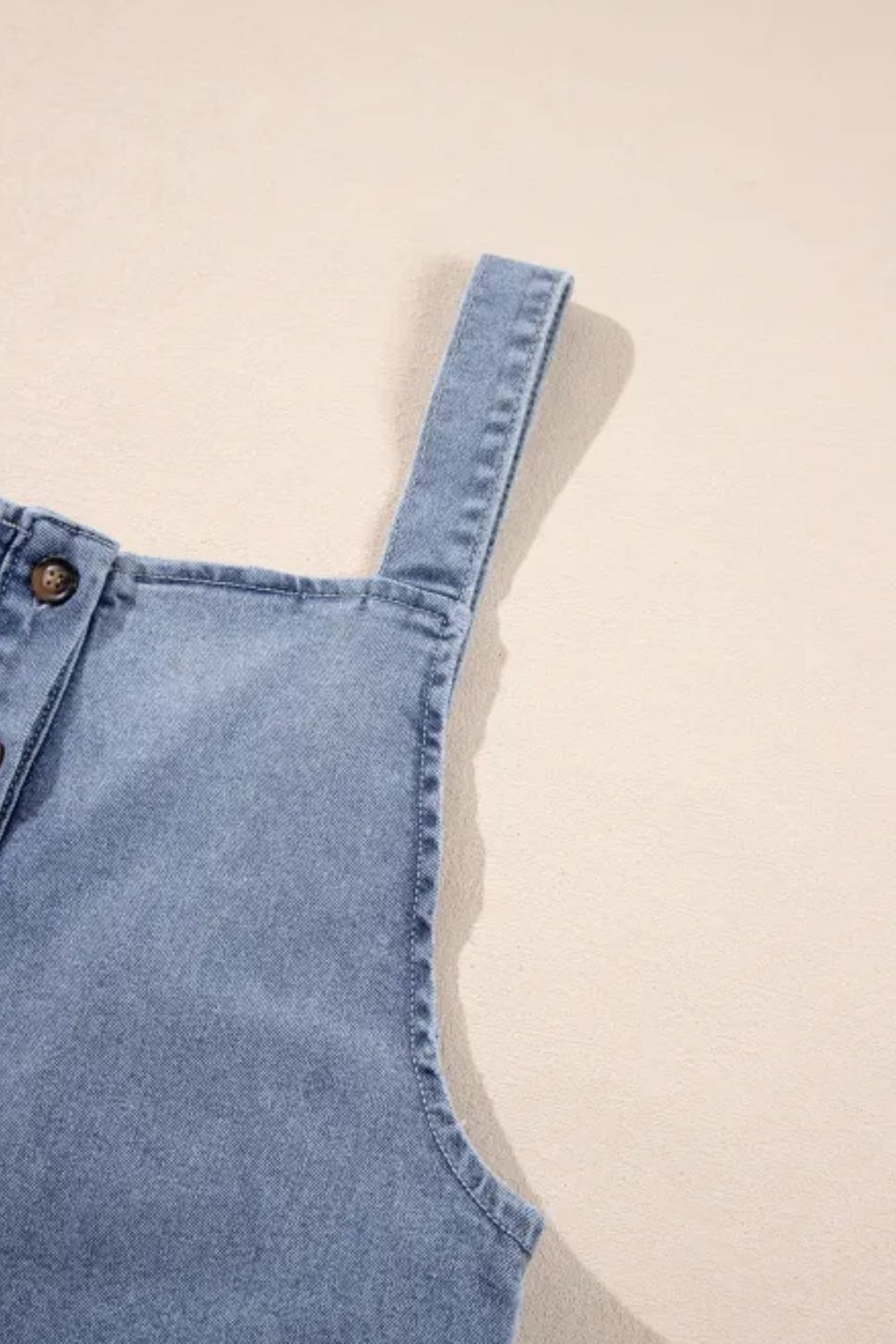 Retro Patch Pocket Denim Wide Leg Sleeveless Buttoned Blue Jean Pant Overalls