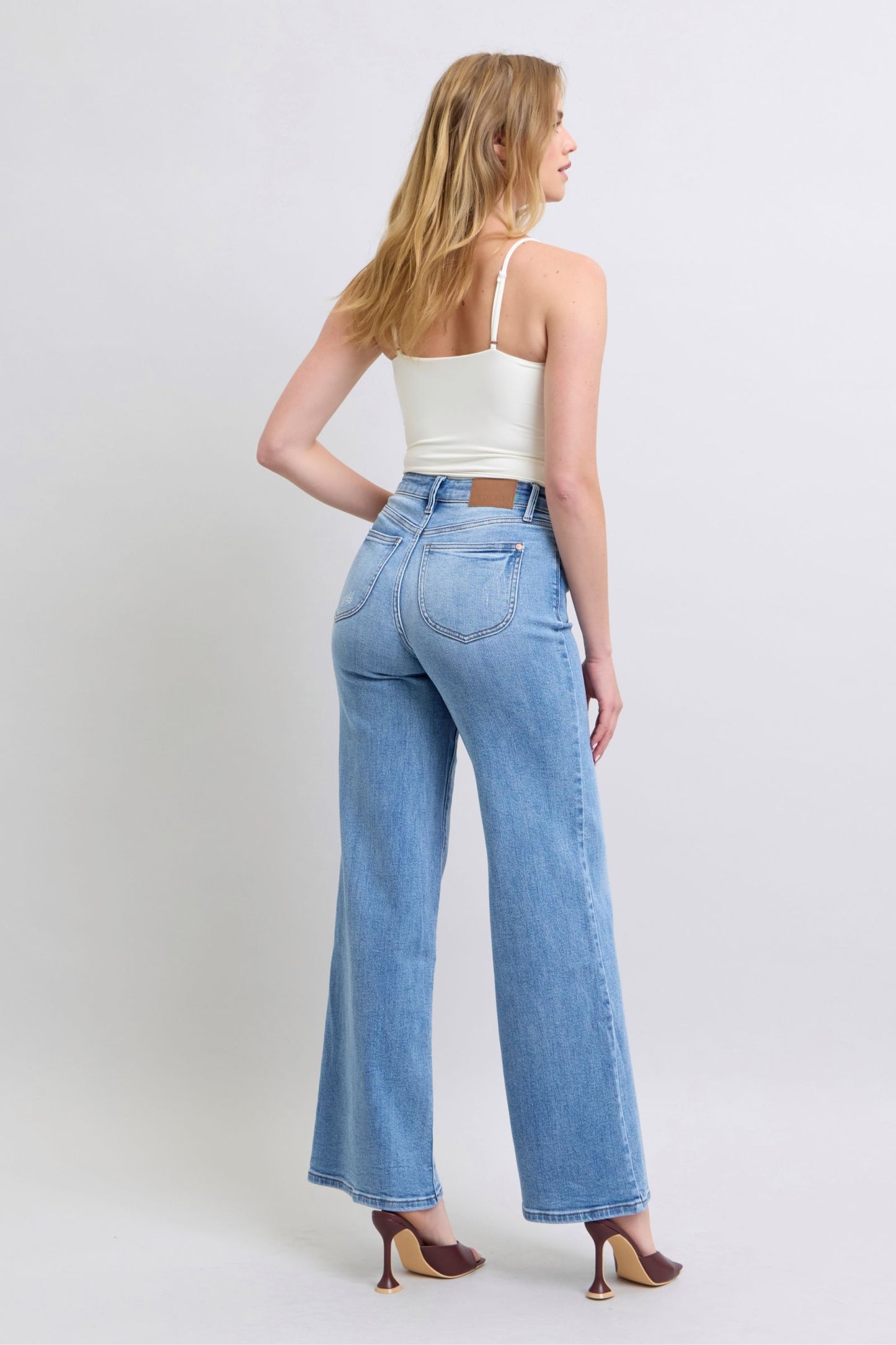 Judy Blue High-Rise Classic Wide Leg Boyfriend Jeans Slim Fit Denim Pants