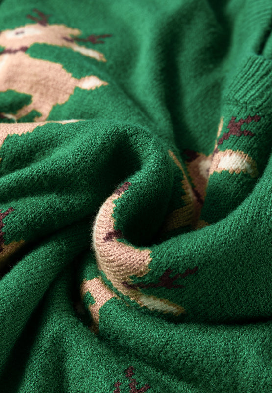 Holiday Reindeer Knit Shirt Round Neck Long Sleeve Pullover Top Christmas Sweater