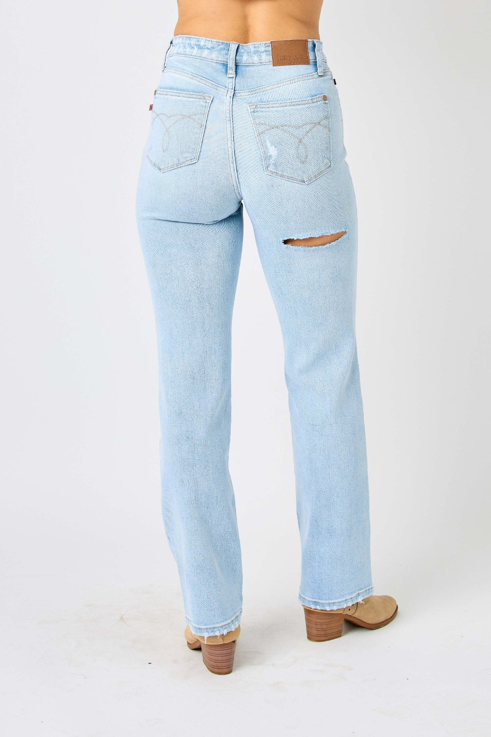Judy Blue High-Rise Waist Distressed Torn Denim Ripped Straight Leg Jean Pants