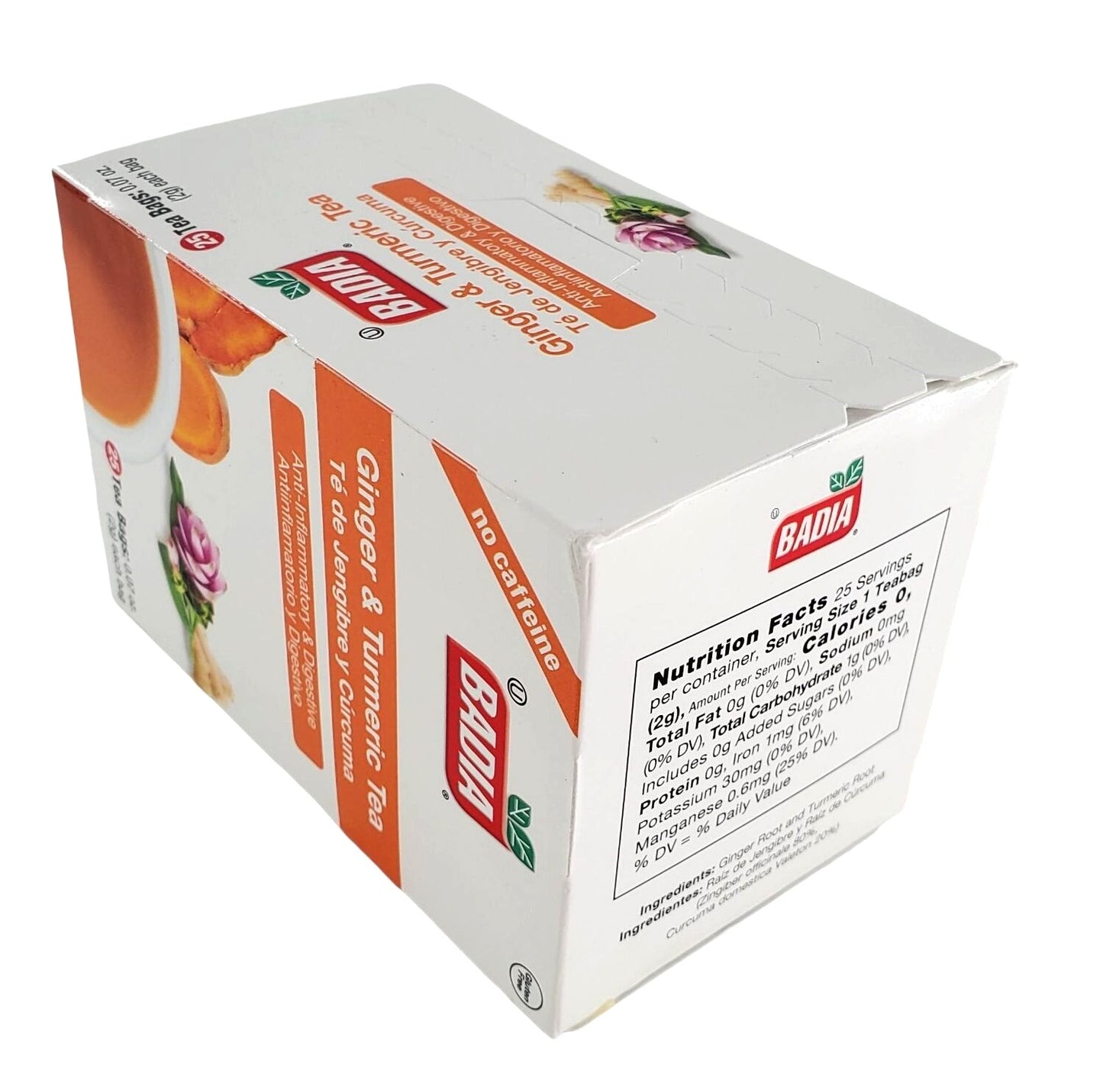 Badia Ginger & Turmeric Tea Bags Anti-inflammatory & digestive Tea 25 bags/box