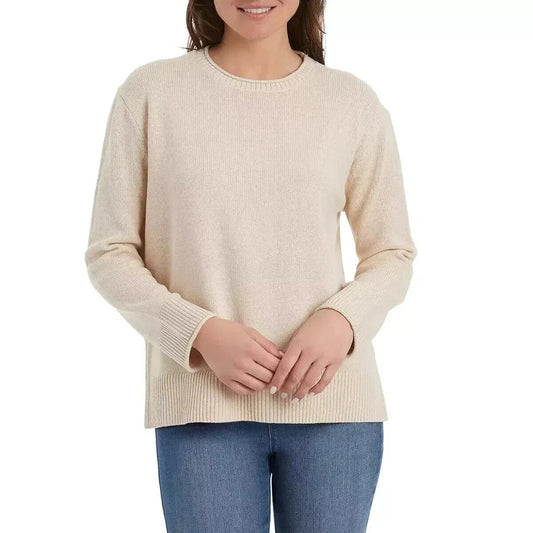 Ella Moss Womens Crew Neck Soft Knit Long Sleeve Pullover Sweater Knitwear High-Low Top Tan