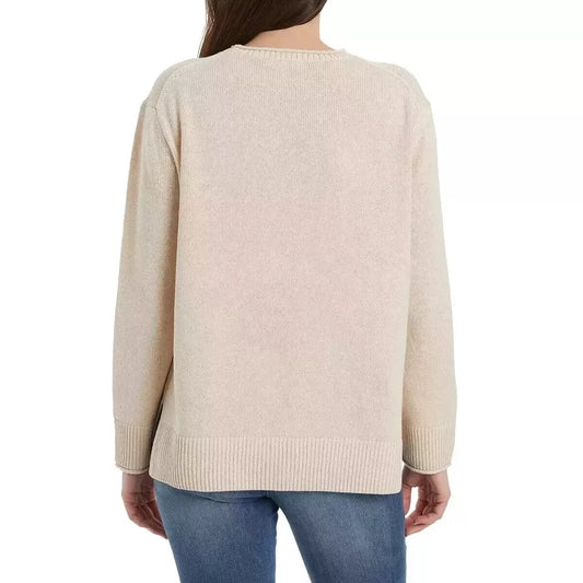 Ella Moss Womens Crew Neck Soft Knit Long Sleeve Pullover Sweater Knitwear High-Low Top Tan