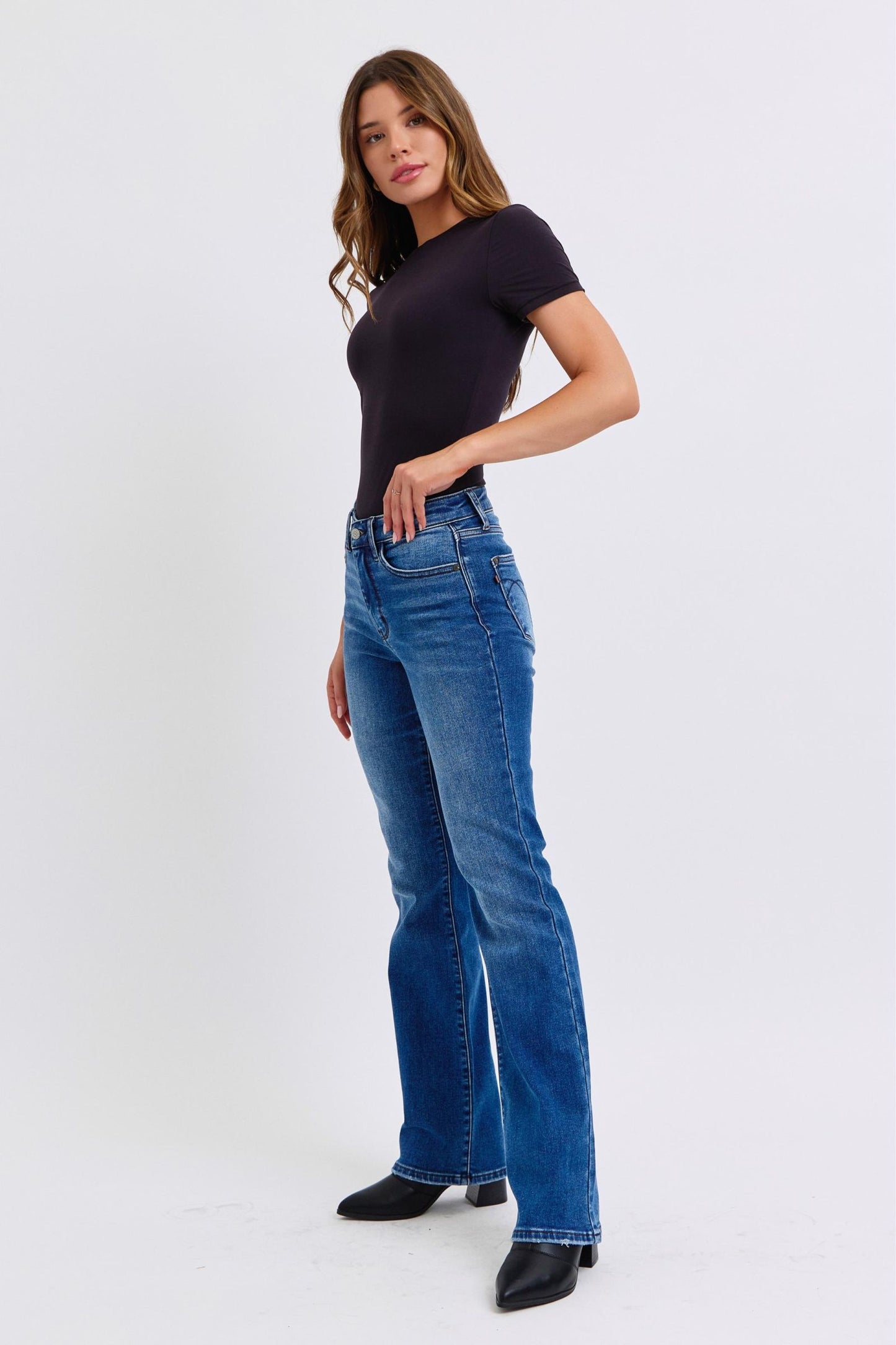 Judy Blue Thermal Mid-Rise Waist Bootcut Jeans Winter Slim Fit Denim Pants