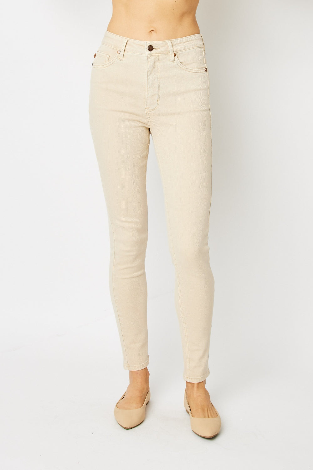 Tummy Control High-Rise Waist Cream Denim Skinny Jean Pants Judy Blue
