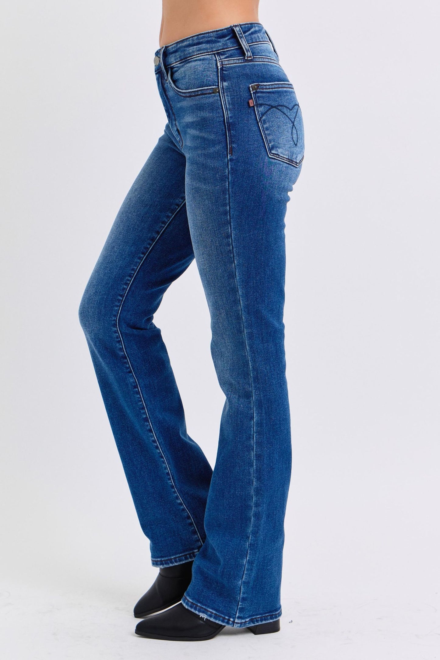 Judy Blue Thermal Mid-Rise Waist Bootcut Jeans Winter Slim Fit Denim Pants