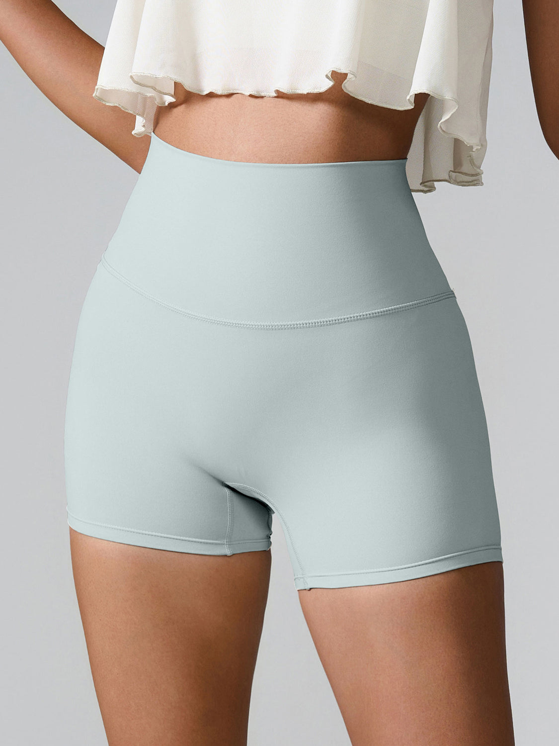 High Rise Athletic Shorts Wide Waistband Back Pocket Yoga Activewear