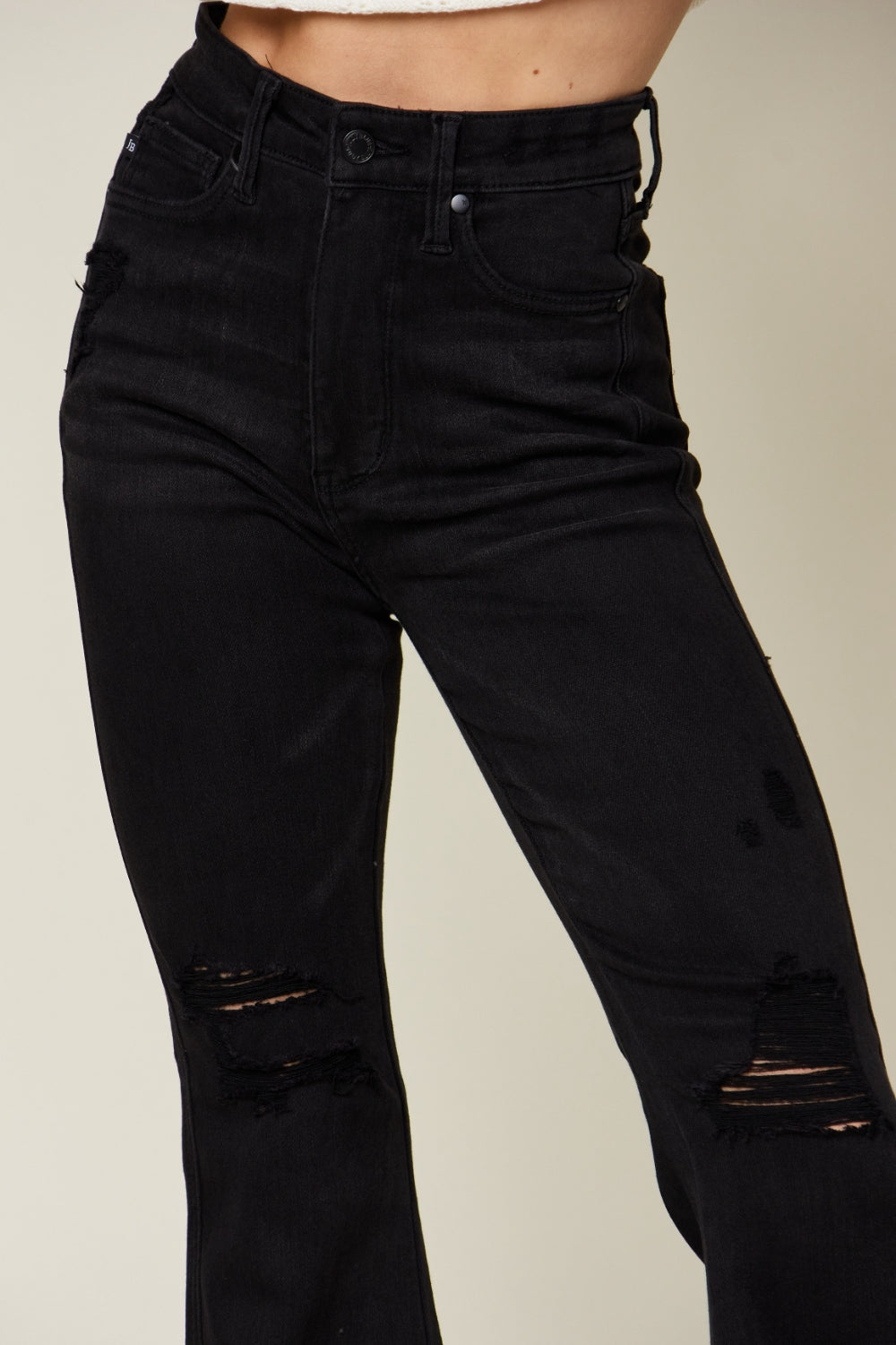 Distressed Tummy Control High Waist Skinny Denim Flare Bell Bottom Jean Pants Judy Blue