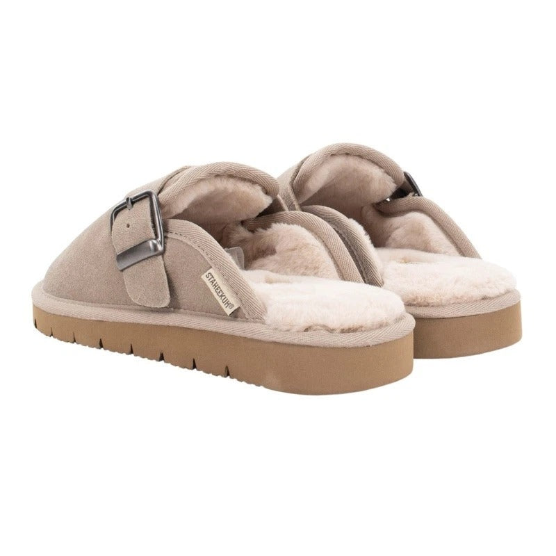 Staheekum Women Chelan Suede Faux Fur Clogs Slip on Memory Foam Slides Beige