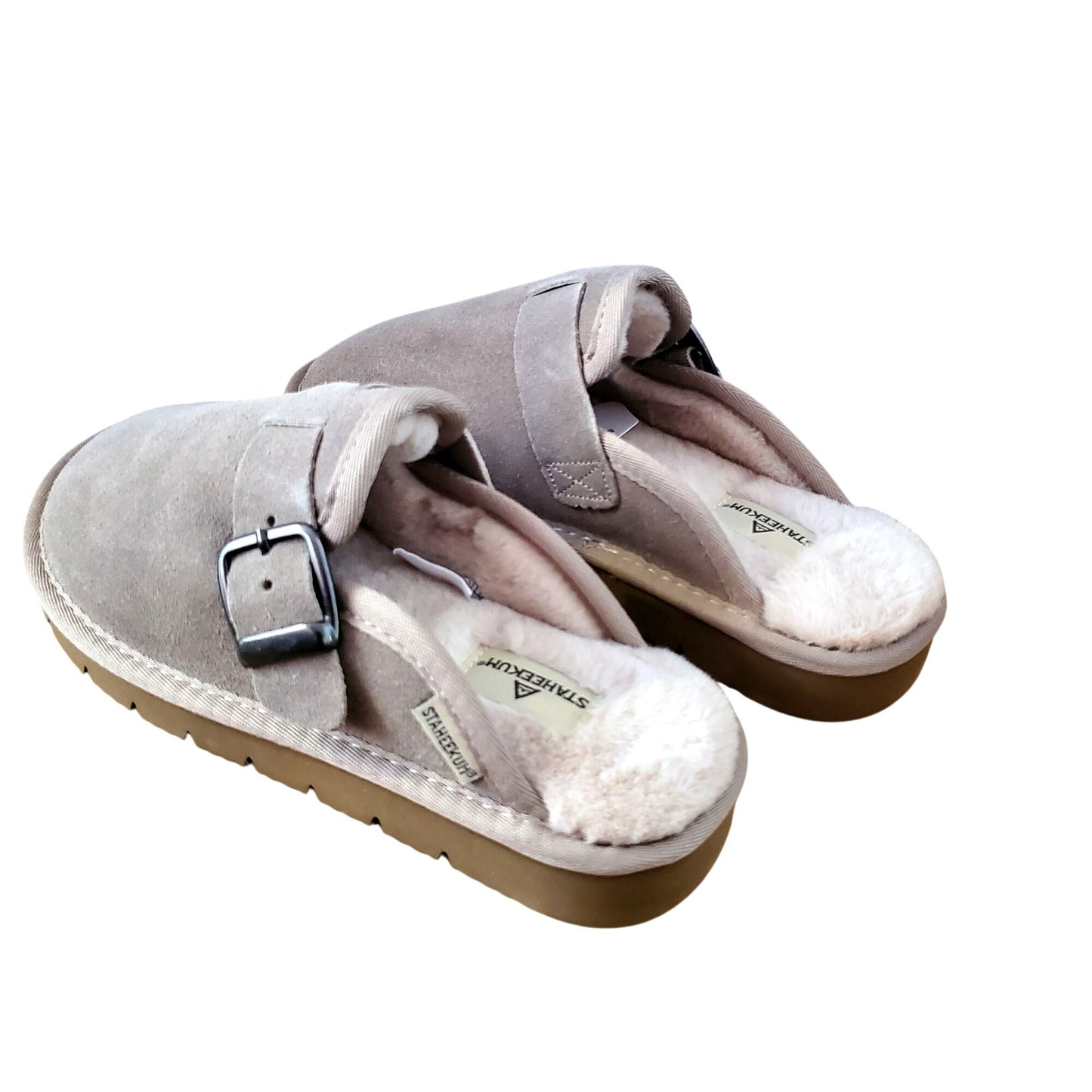 Staheekum Women Chelan Suede Faux Fur Clogs Slip on Memory Foam Slides Beige