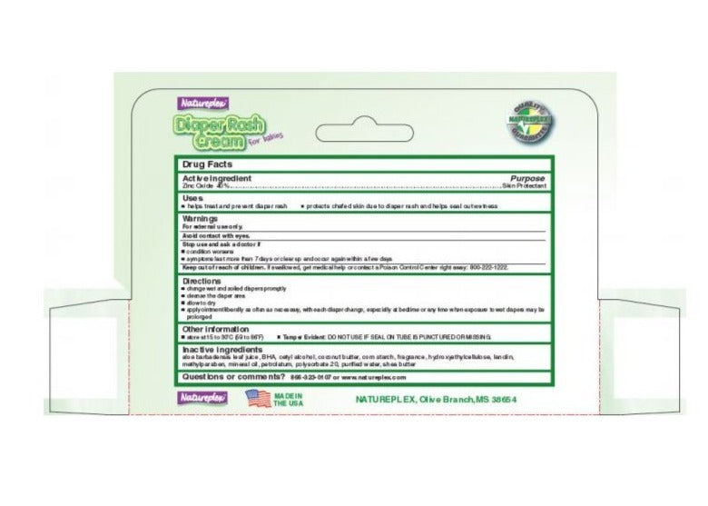 Natureplex Diaper Rash Cream for babies with Aloe 40% Zinc Oxide cream 1.5 oz tube