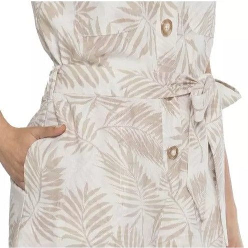 Matty M Women's Linen Blend Button Front Shorts Romper Tropical Palm One-piece