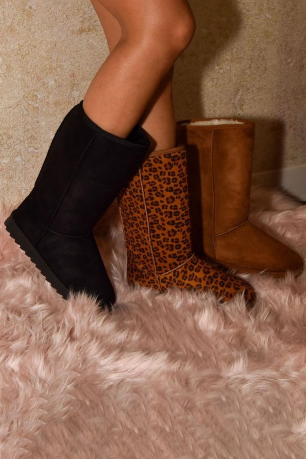 Wild Diva Classic Tall Boots Plush Faux Fur Slip-on Exposed Seam Winter Shoes