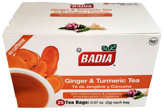 Badia Ginger & Turmeric Tea Bags Anti-inflammatory & digestive Tea 25 bags/box