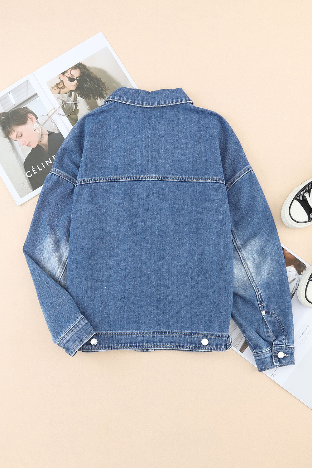 Oversized Denim Jacket Button-Up Collared Retro 90s Boyfriend Heavy Blue Jean