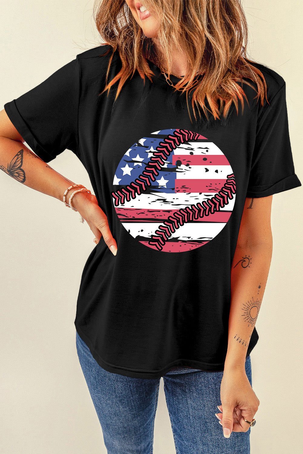 Baseball American Flag Graphic Shirt Patriotic Womens Top Lightweight Short Sleeve