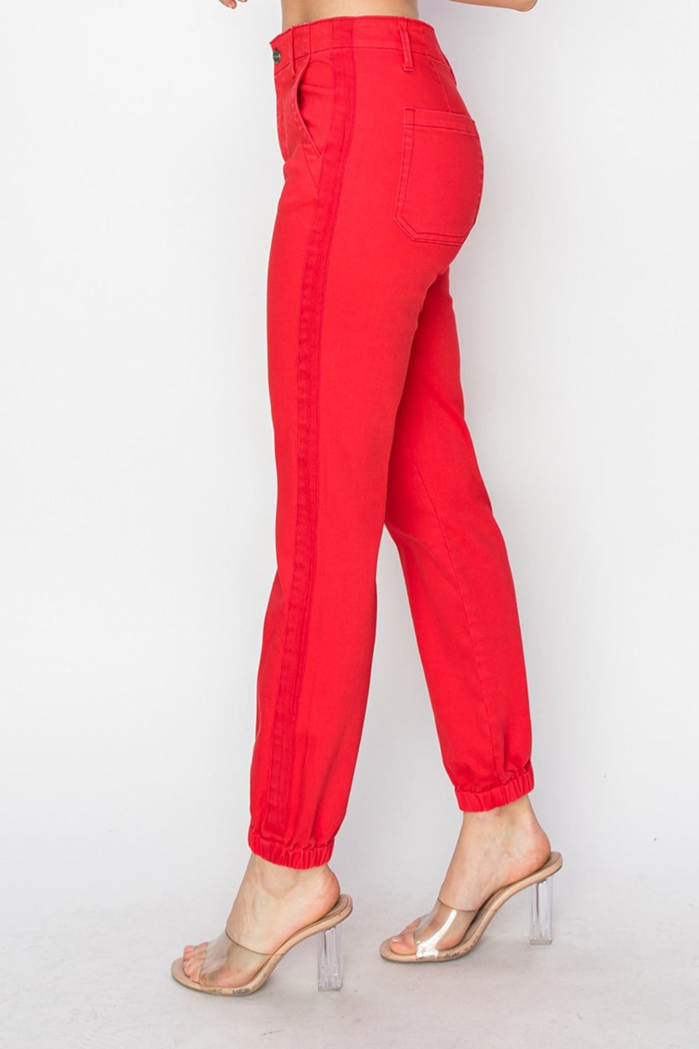 RISEN High-Rise Waist Jogger Pants Ankle Relaxed Straight Leg Red Denim Jeans
