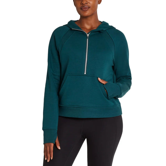 Danskin Women's Half Zip Hoodie Pullover Active Sweater Shirt Activewear Sweatshirt Thumbhole Long Sleeve Top Green