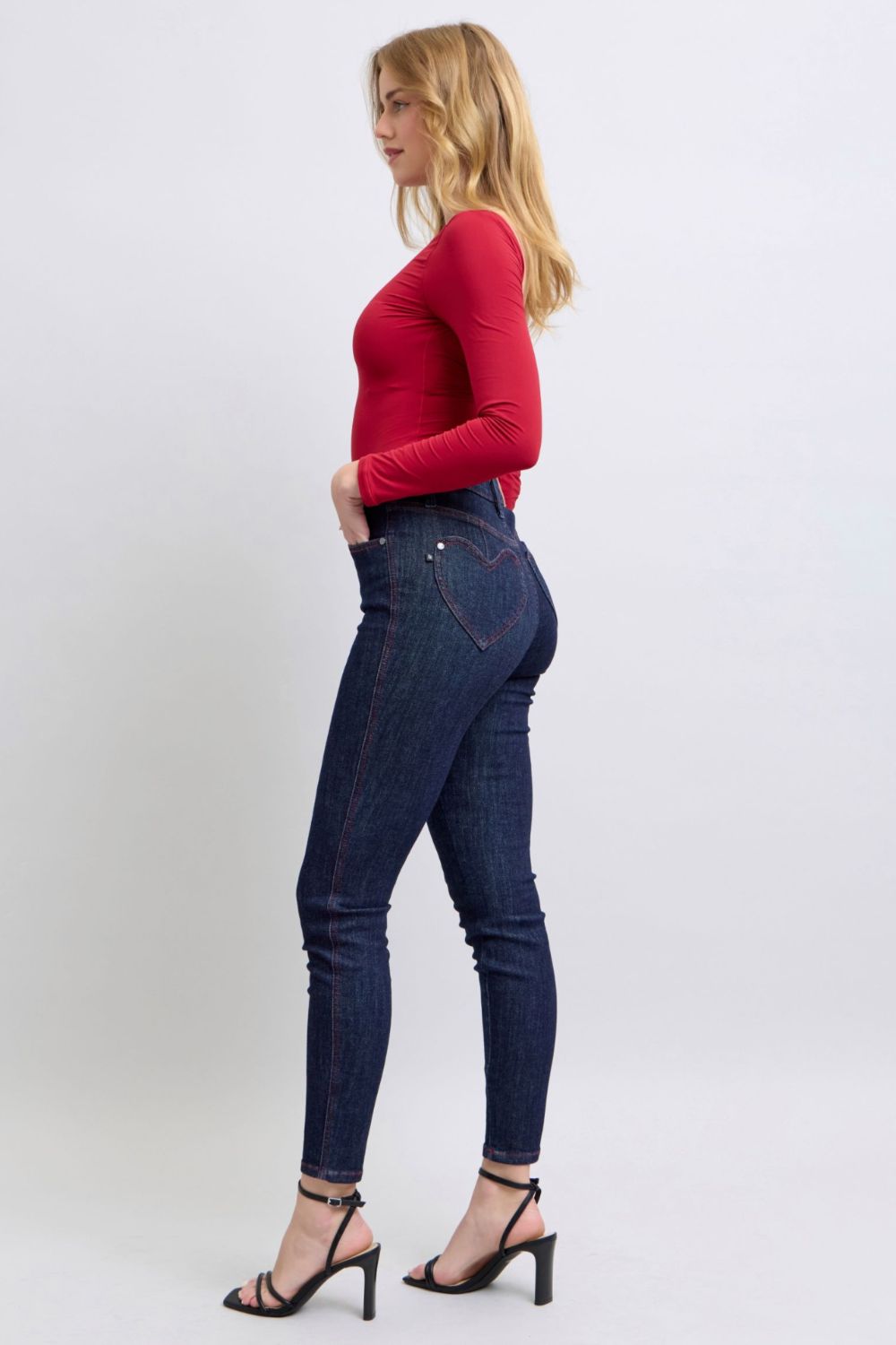 Judy Blue Heart Pocket Skinny High-Rise Stretch Denim Jeans Slim Ankle Pants