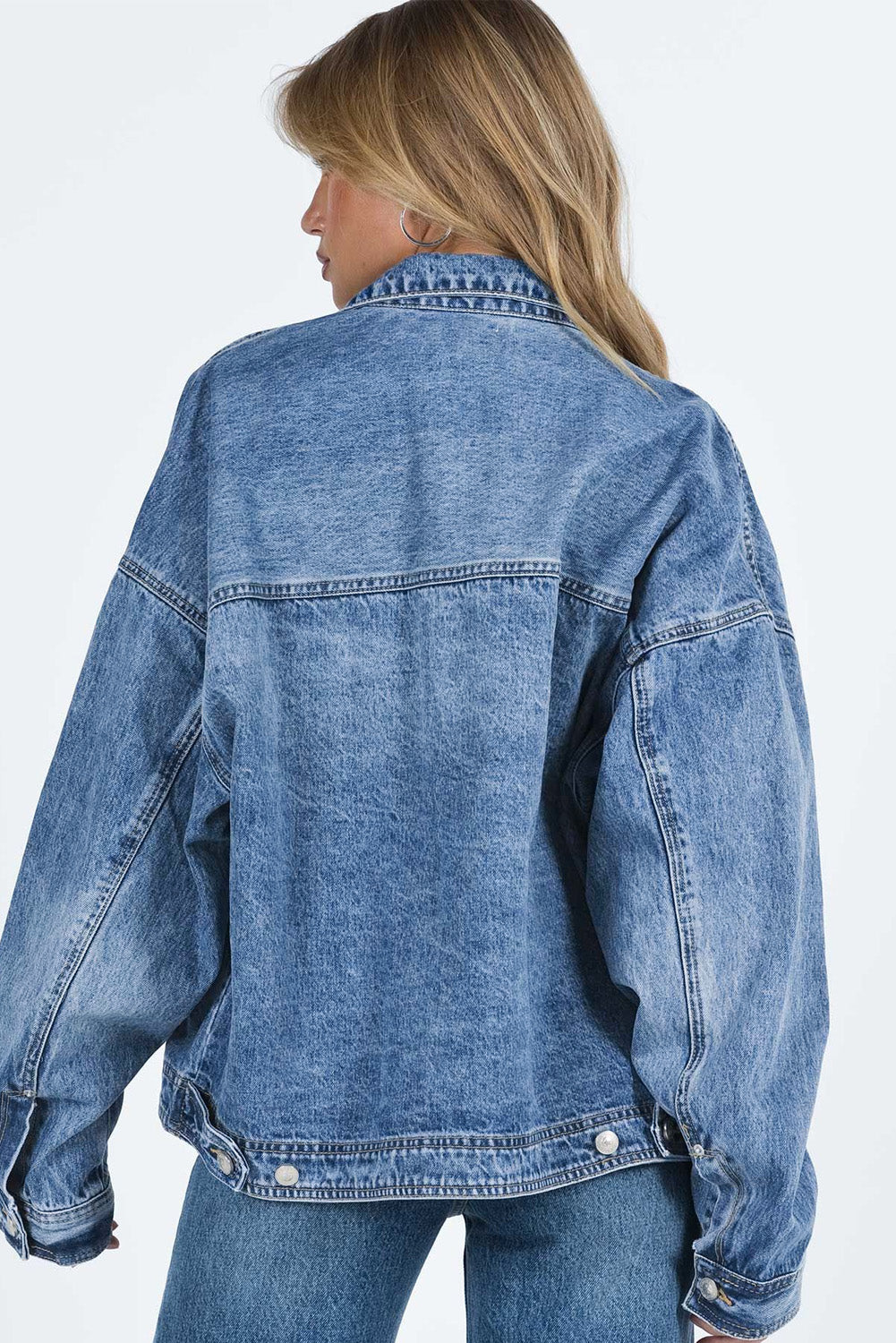 Oversized Denim Jacket Button-Up Collared Retro 90s Boyfriend Heavy Blue Jean