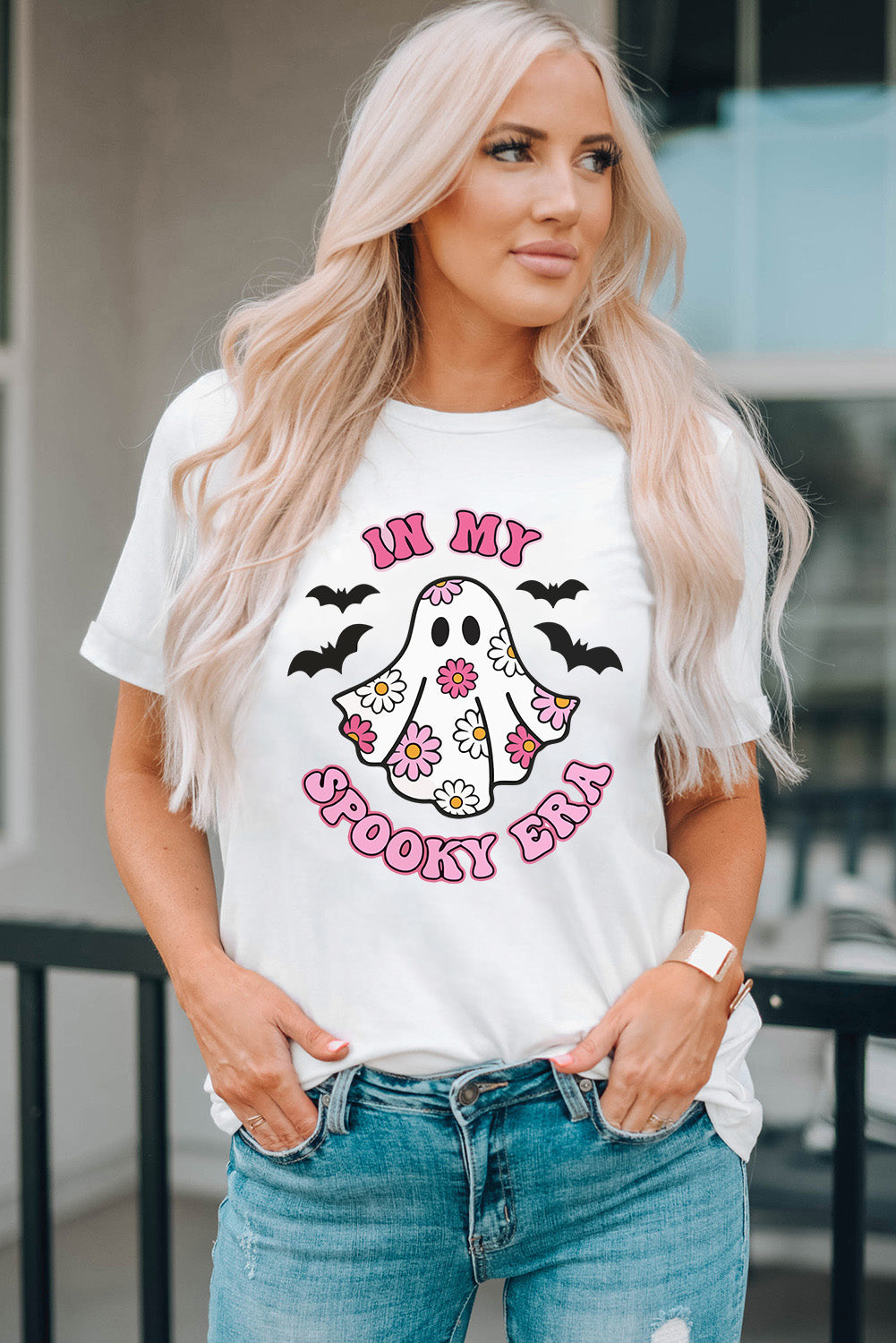 Retro 70s Floral Ghost In My Spooky Era Flower Power Graphic Shirt Halloween Top