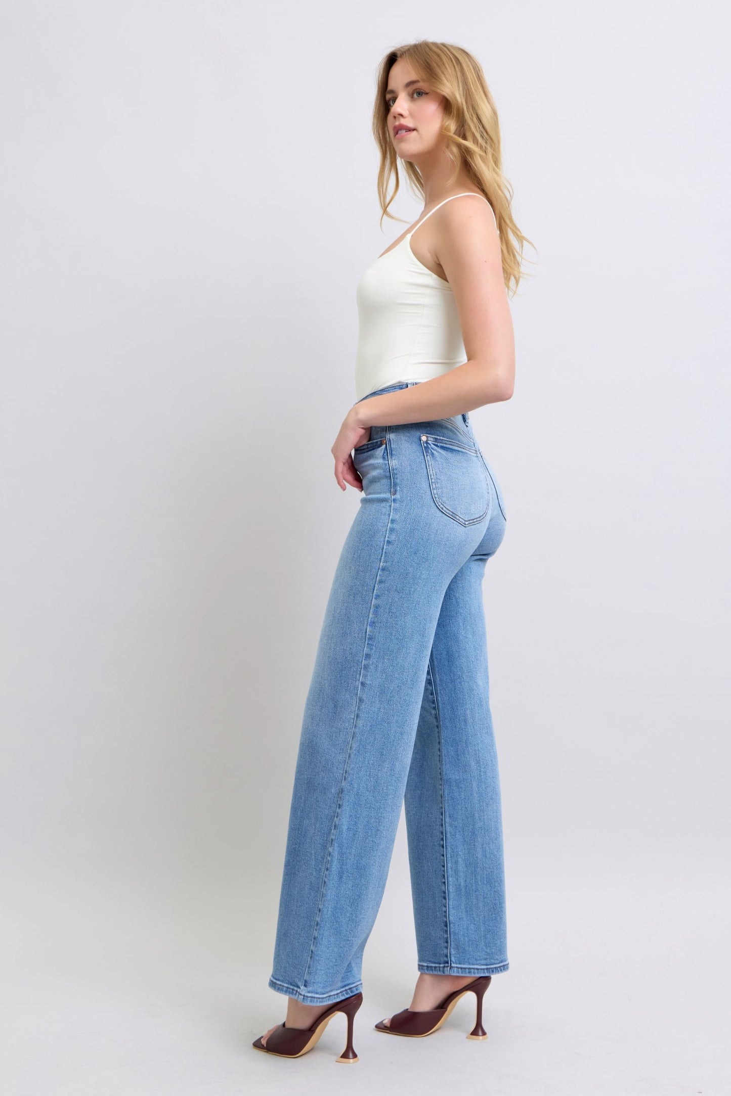 Judy Blue High-Rise Classic Wide Leg Boyfriend Jeans Slim Fit Denim Pants