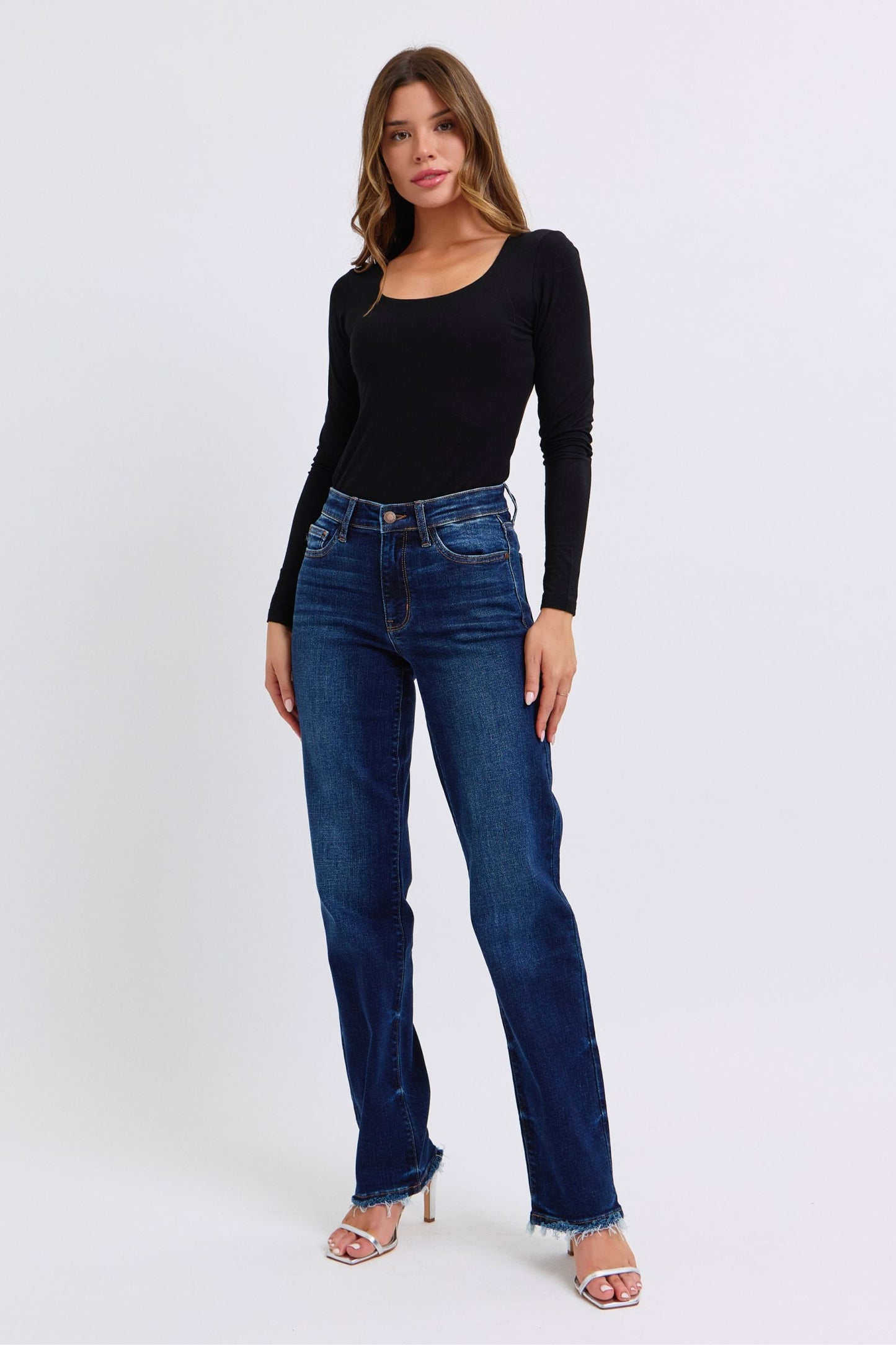 Judy Blue Straight Leg Classic High-Rise Boyfriend Jeans Relaxed Denim Pants