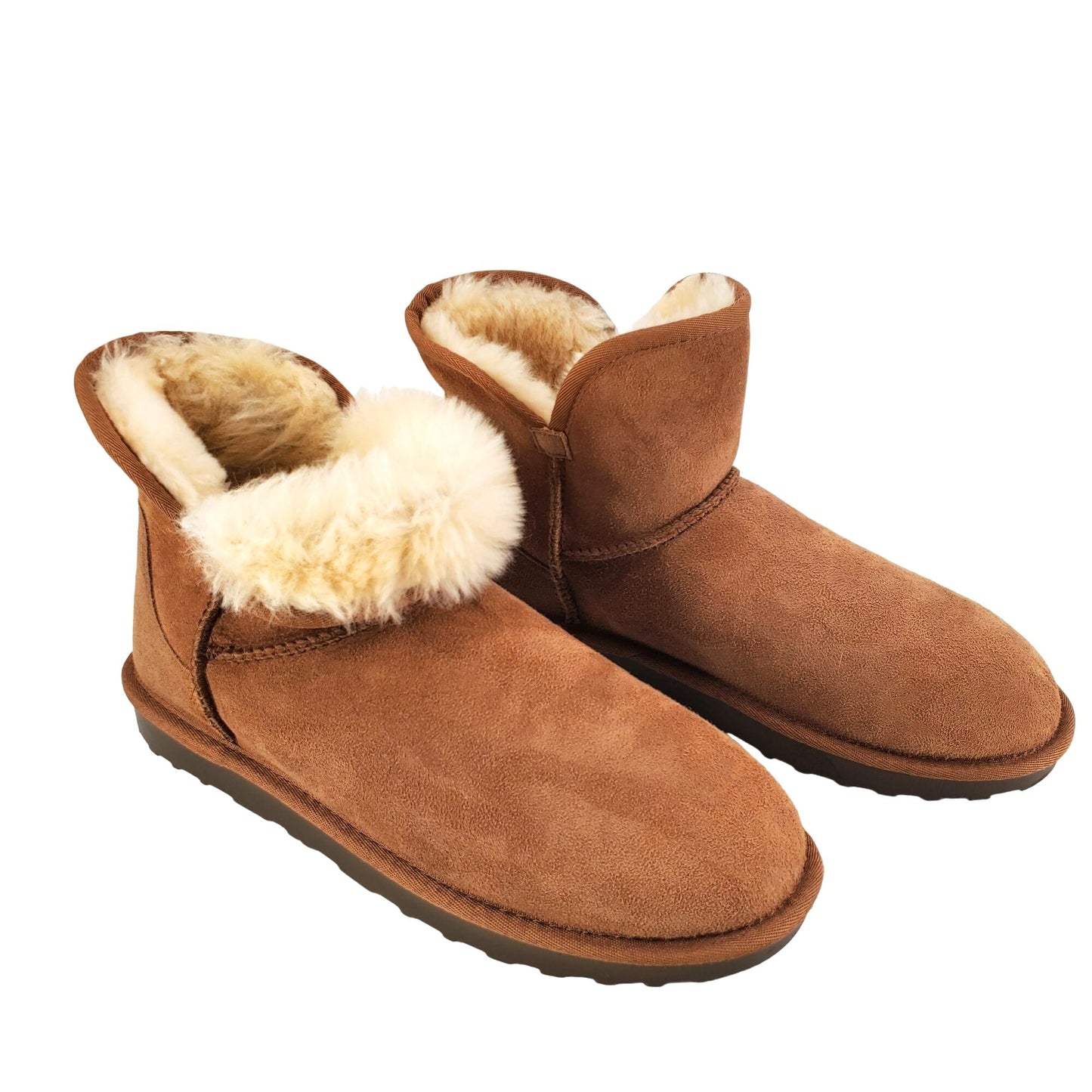 Kirkland Signature Real Fur Winter Boot Womens Shearling Sheepskin Suede Scalloped Fold Over Outdoor Shoes